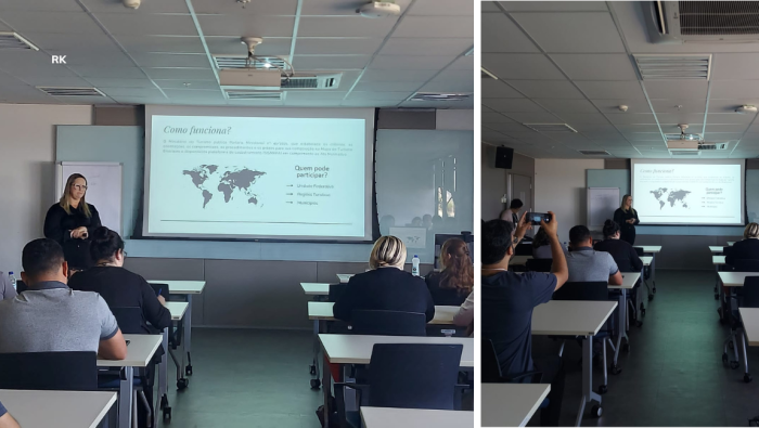 Coordenadora do Ministério do Turismo apresenta ferramenta. Crédito: Arquivo Pessoal