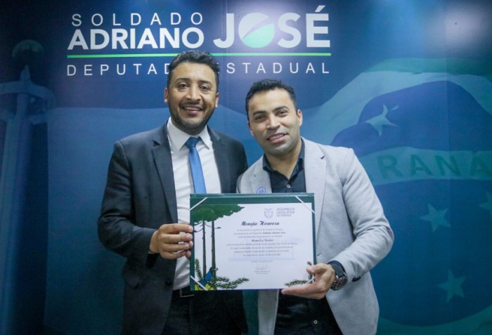 “A Menção Honrosa concedida ao Soldado Bryan Lee Tavares é um reconhecimento merecido por seu compromisso com a segurança e o bem-estar da sociedade paranaense”, concluiu o deputado Soldado Adriano José. / Créditos: Divulgação